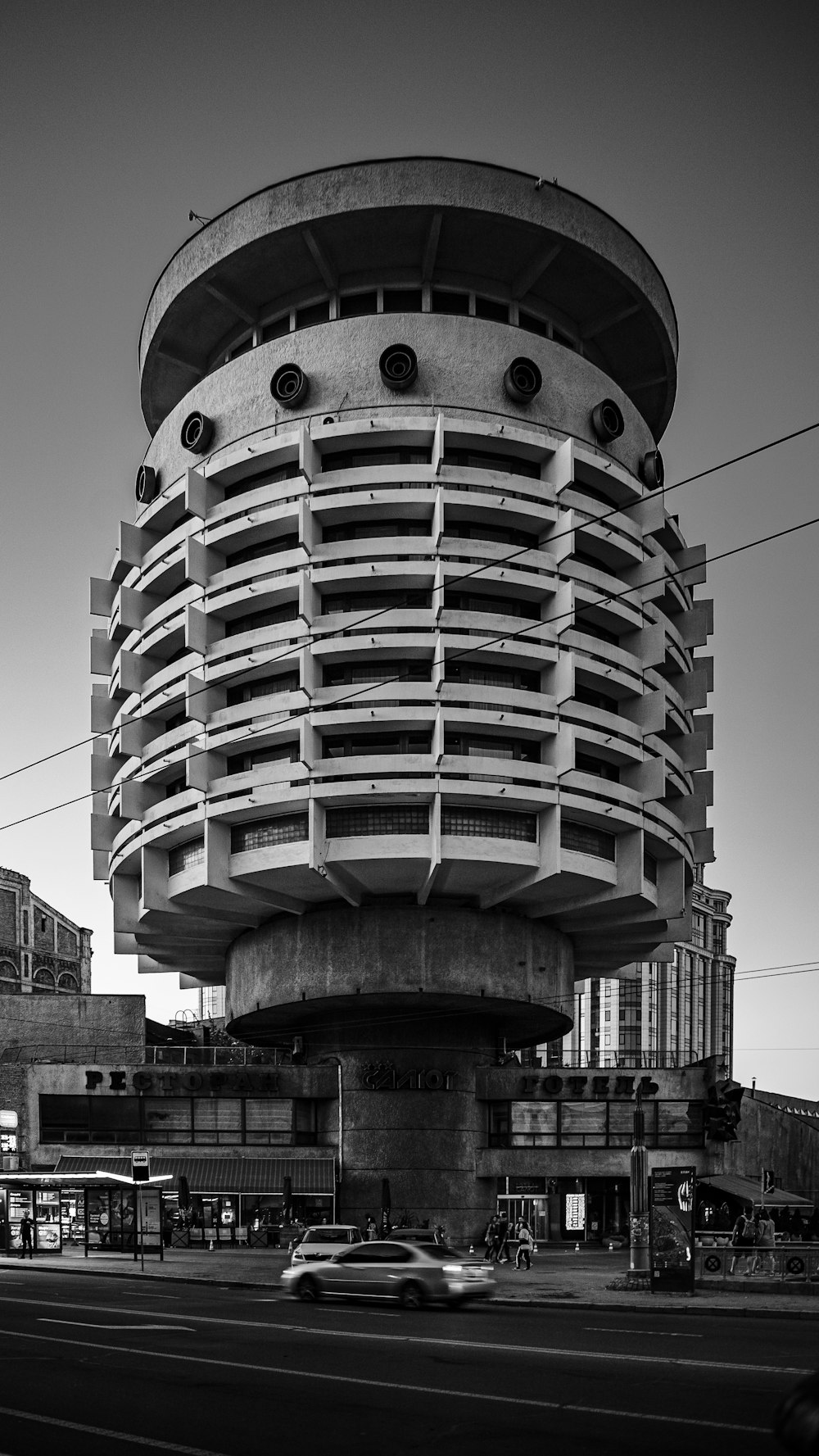 grayscale photo of a building