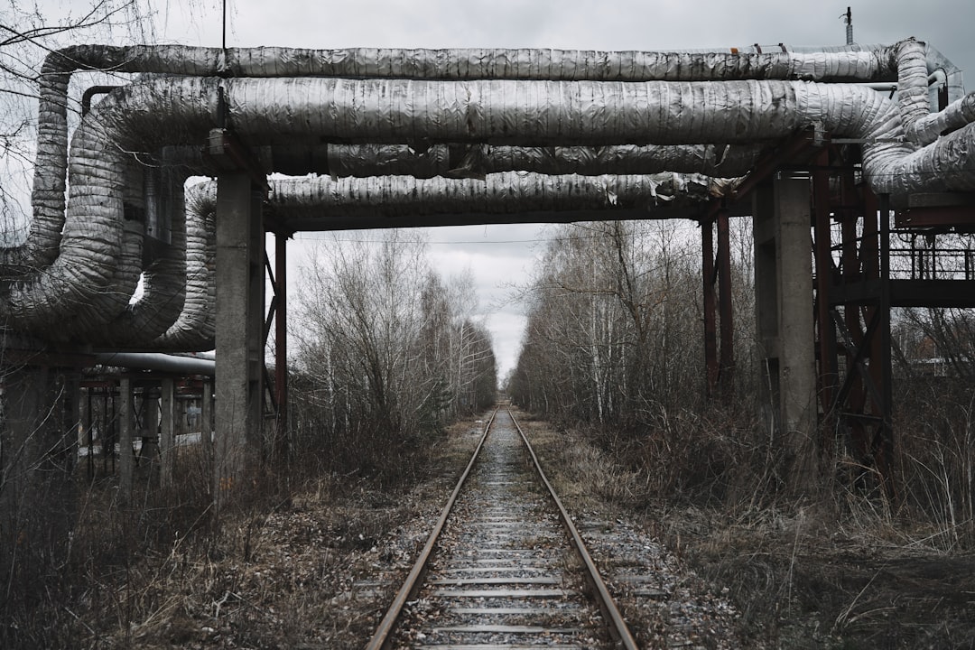 train rail under bridge during daytime