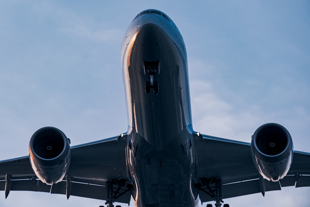 blue and white airplane under blue sky during daytime