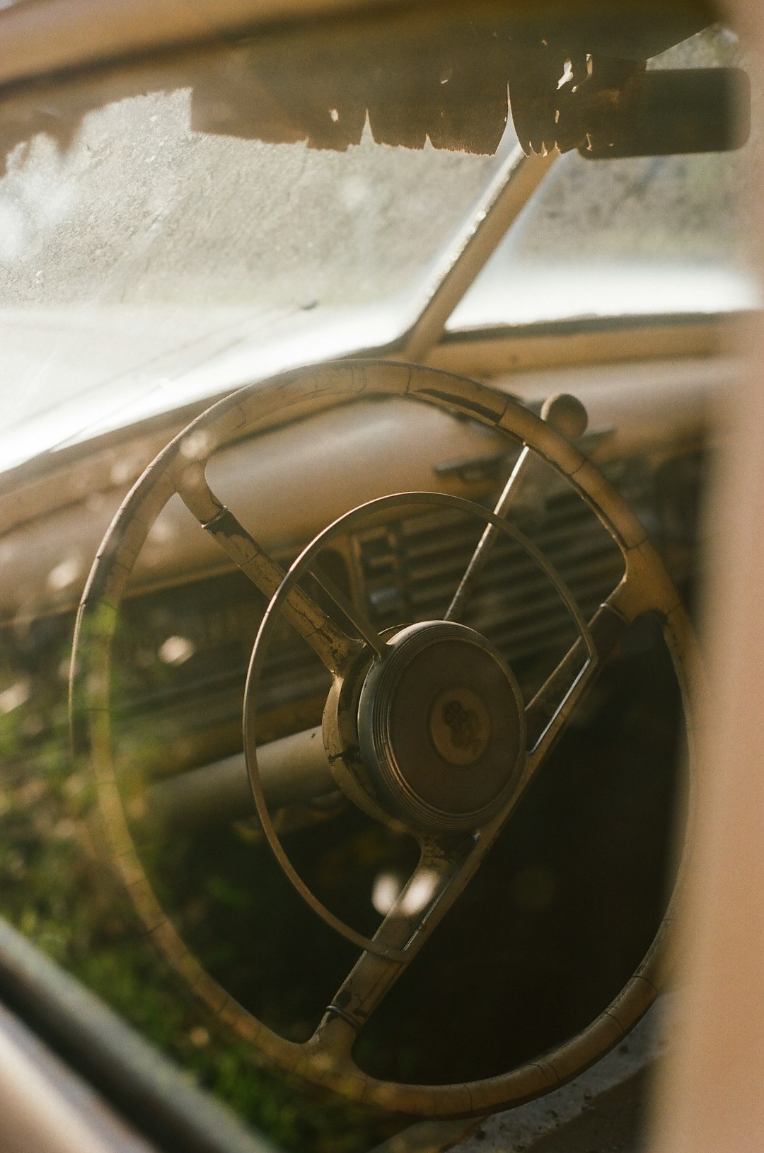 brown and black steering wheel