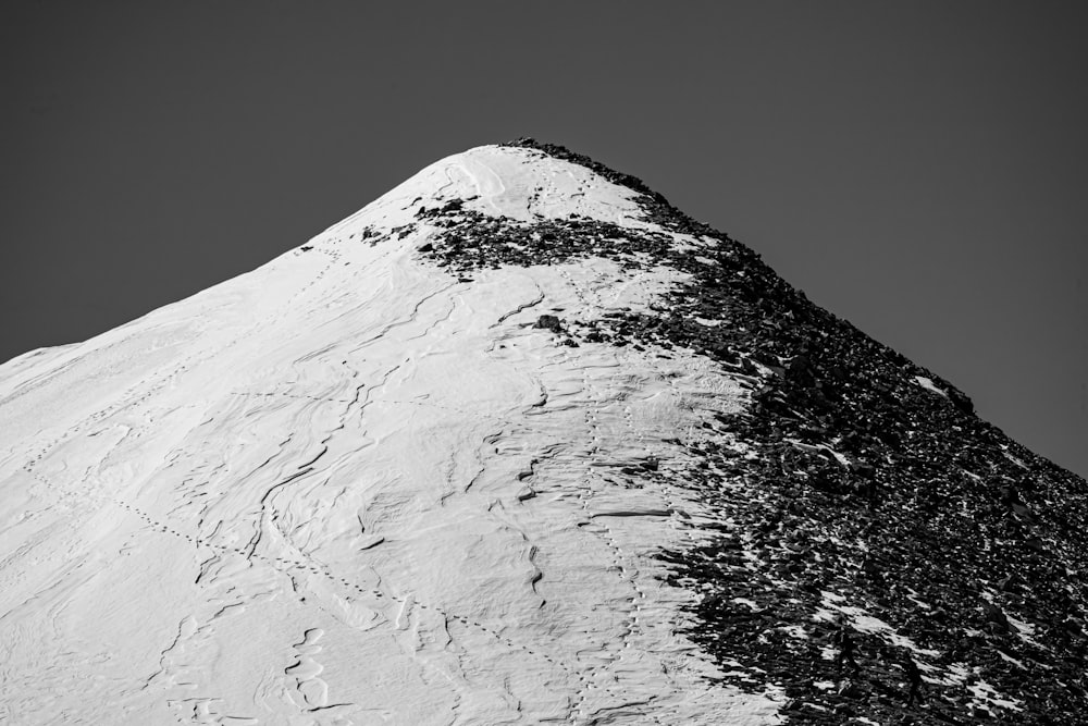 grayscale photo of snow covered mountain