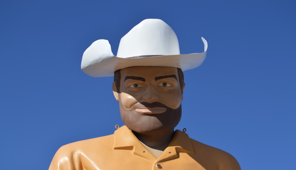 man in yellow button up shirt wearing white cowboy hat