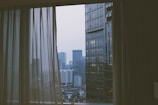 Scenic view of a city skyline from a hotel window