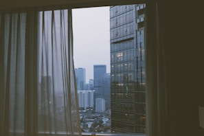 Scenic view of a city skyline from a hotel window