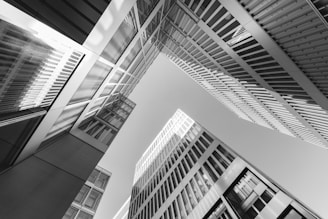 grayscale photo of high rise building
