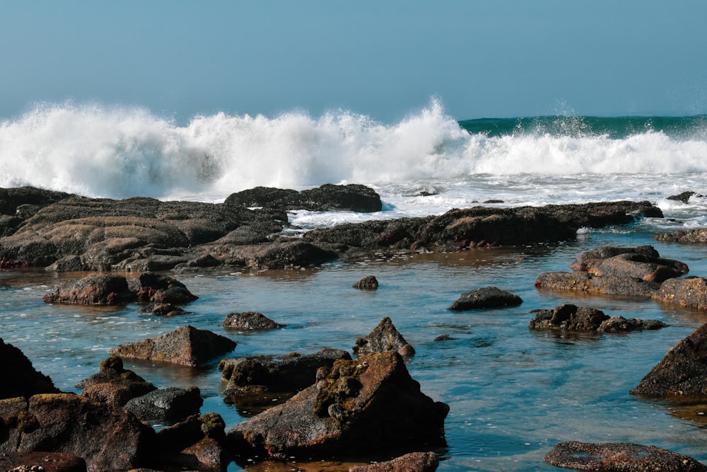 ocean waves crashing on rocks during daytime