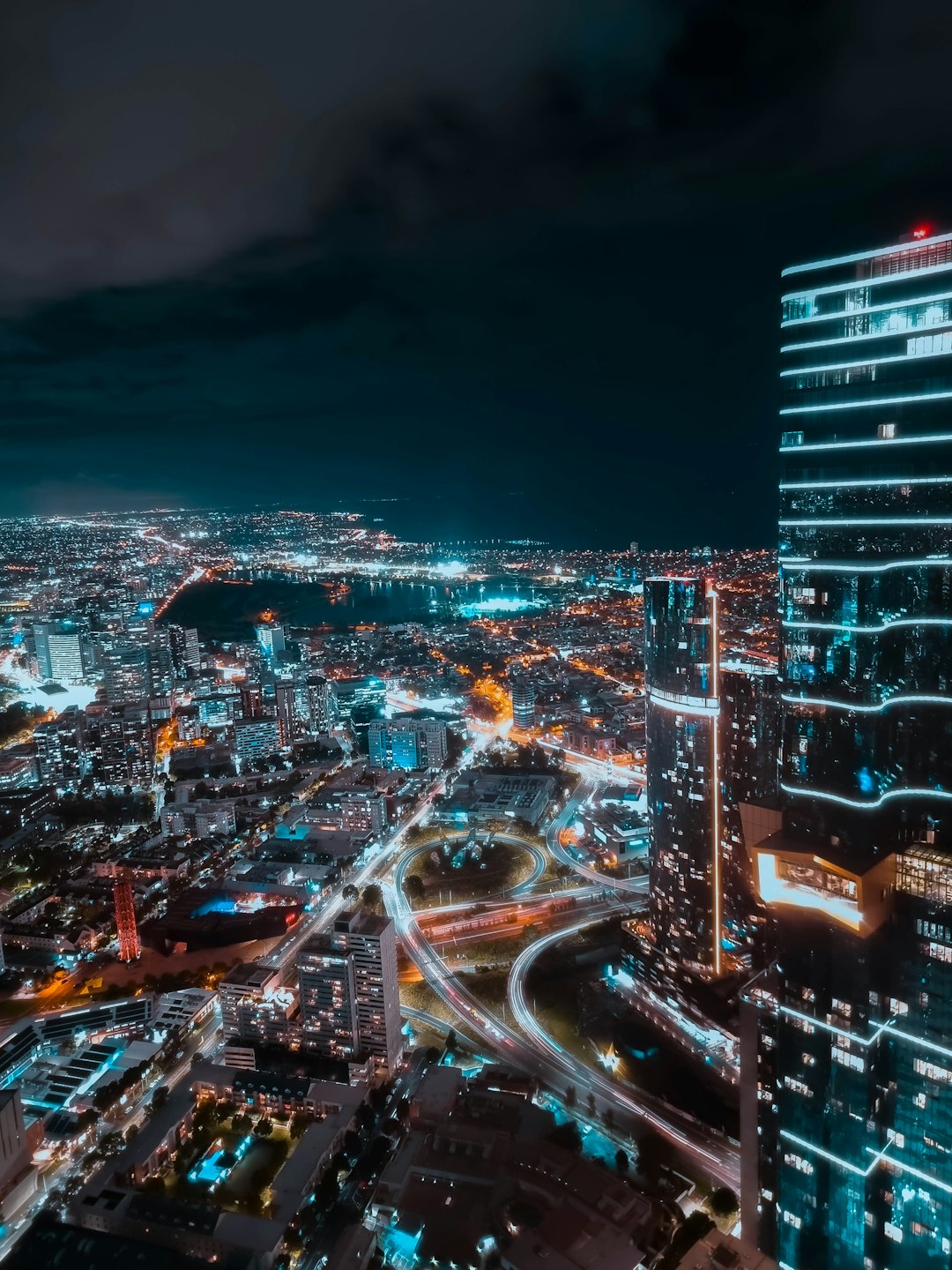 city skyline during night time