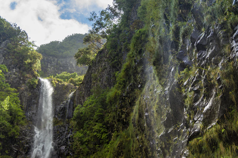 A waterfall in Madeira’s green Rabaçal valley