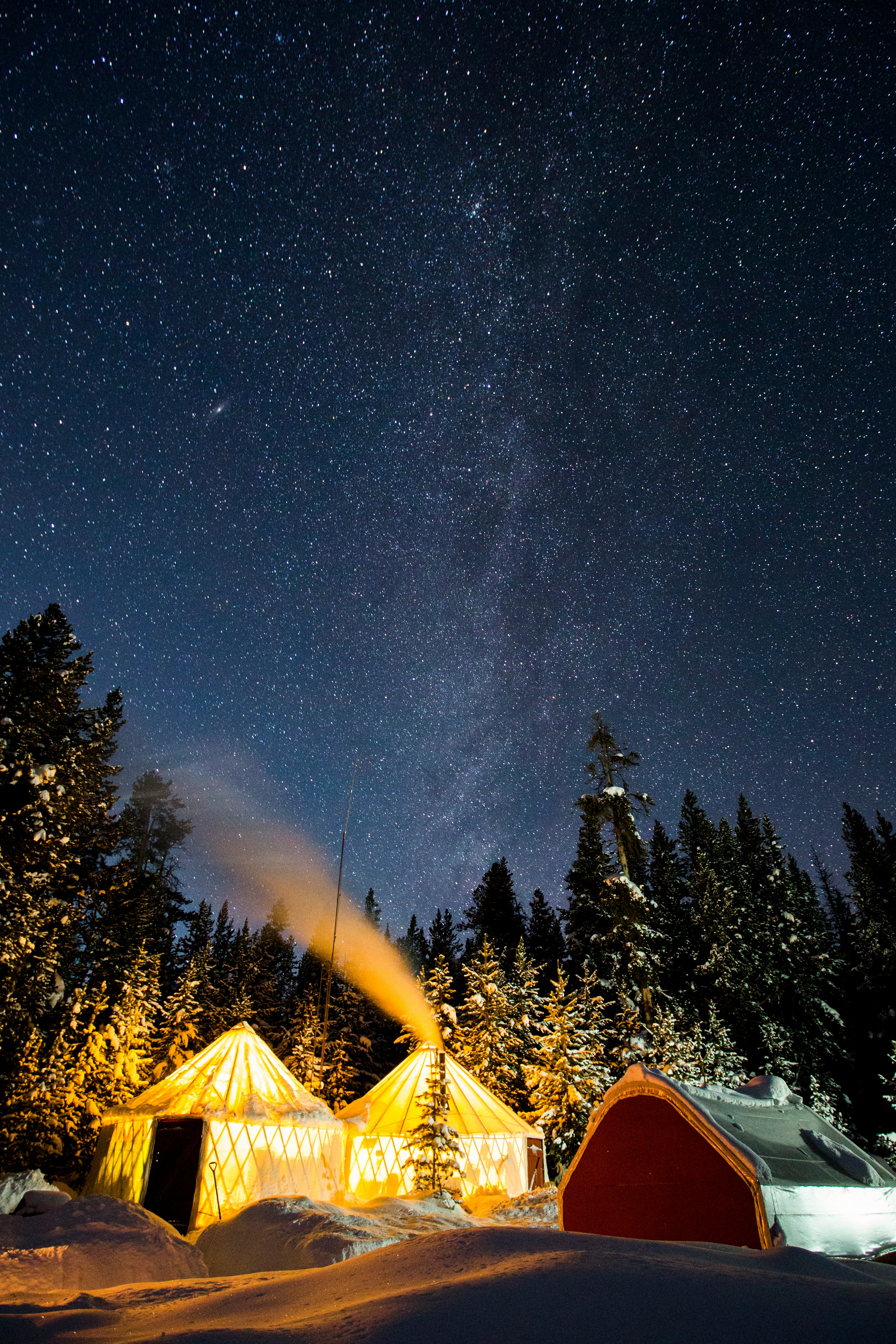 yellow tent under starry night