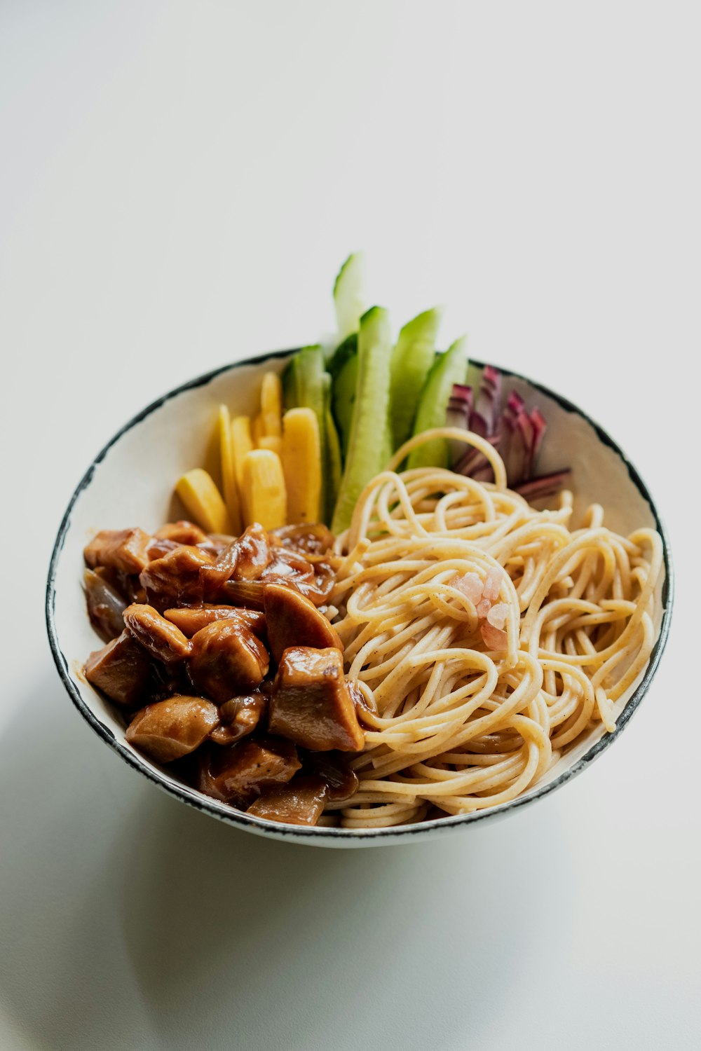 pasta dish on white ceramic bowl