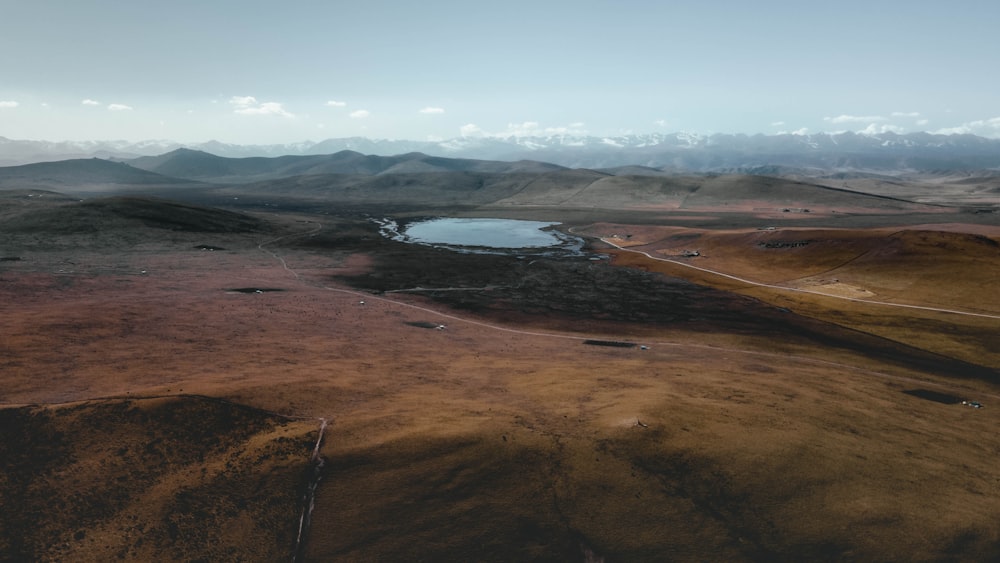 brown field near body of water during daytime