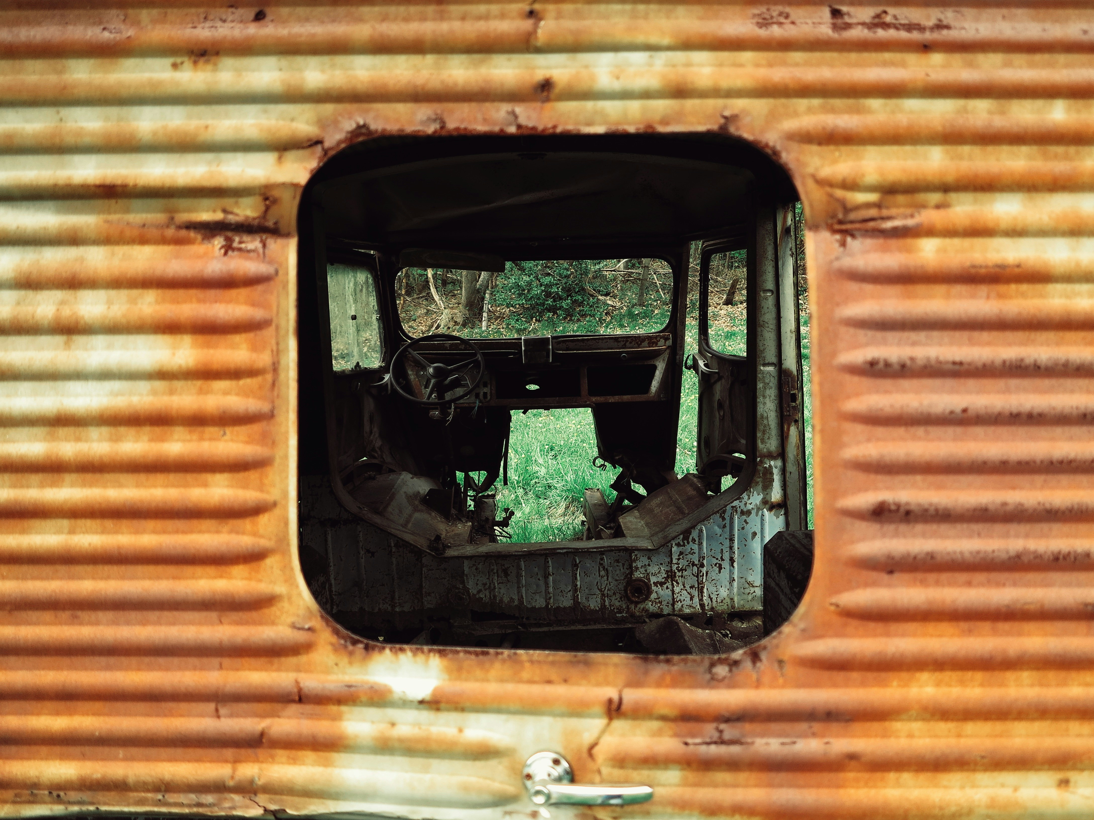 brown and green vintage car