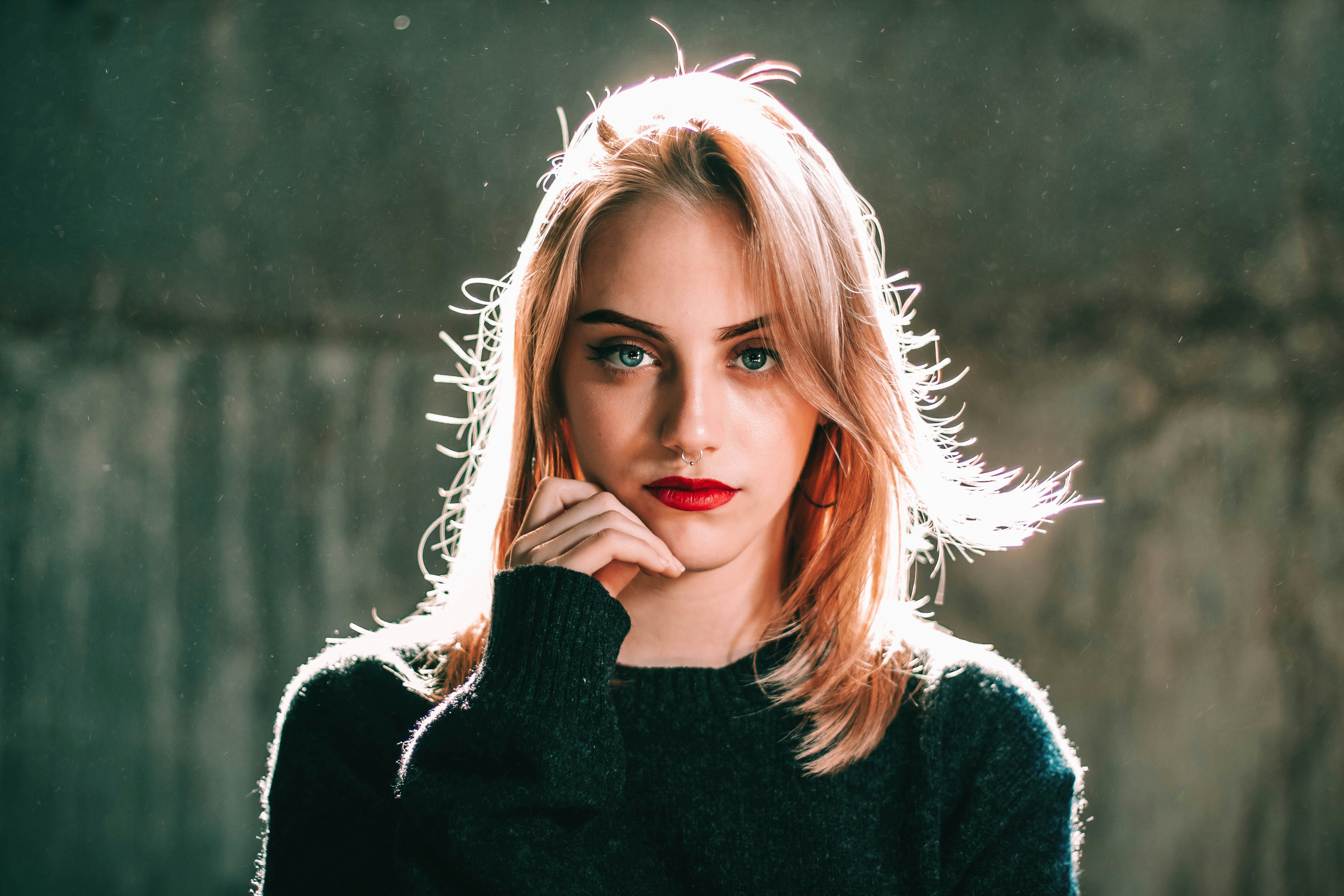 woman in black turtleneck sweater