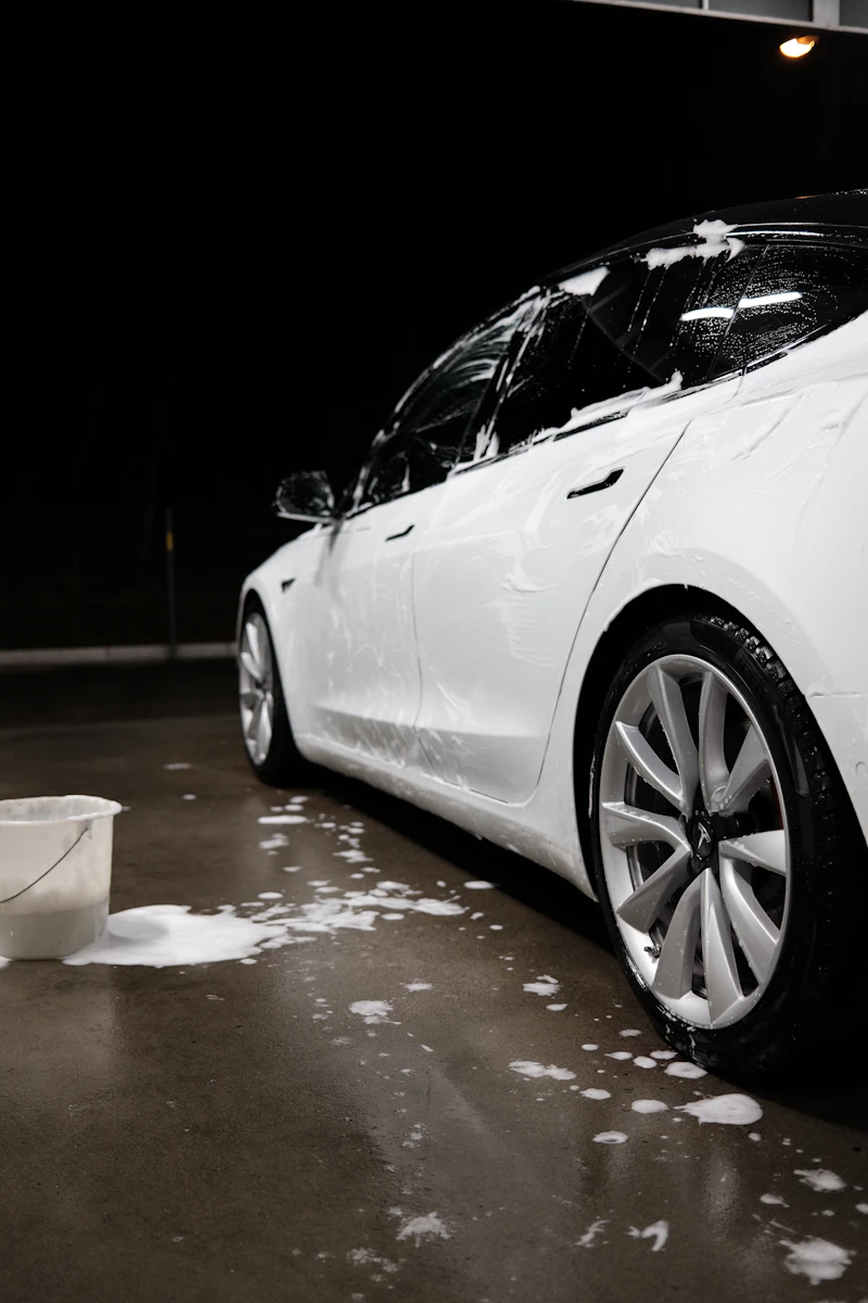 Luxury car with a gleaming exterior after a full detail service