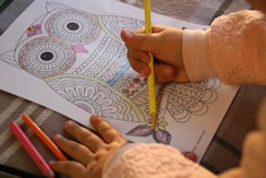 child coloring an image of an owl