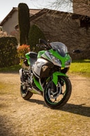 green and black sports bike