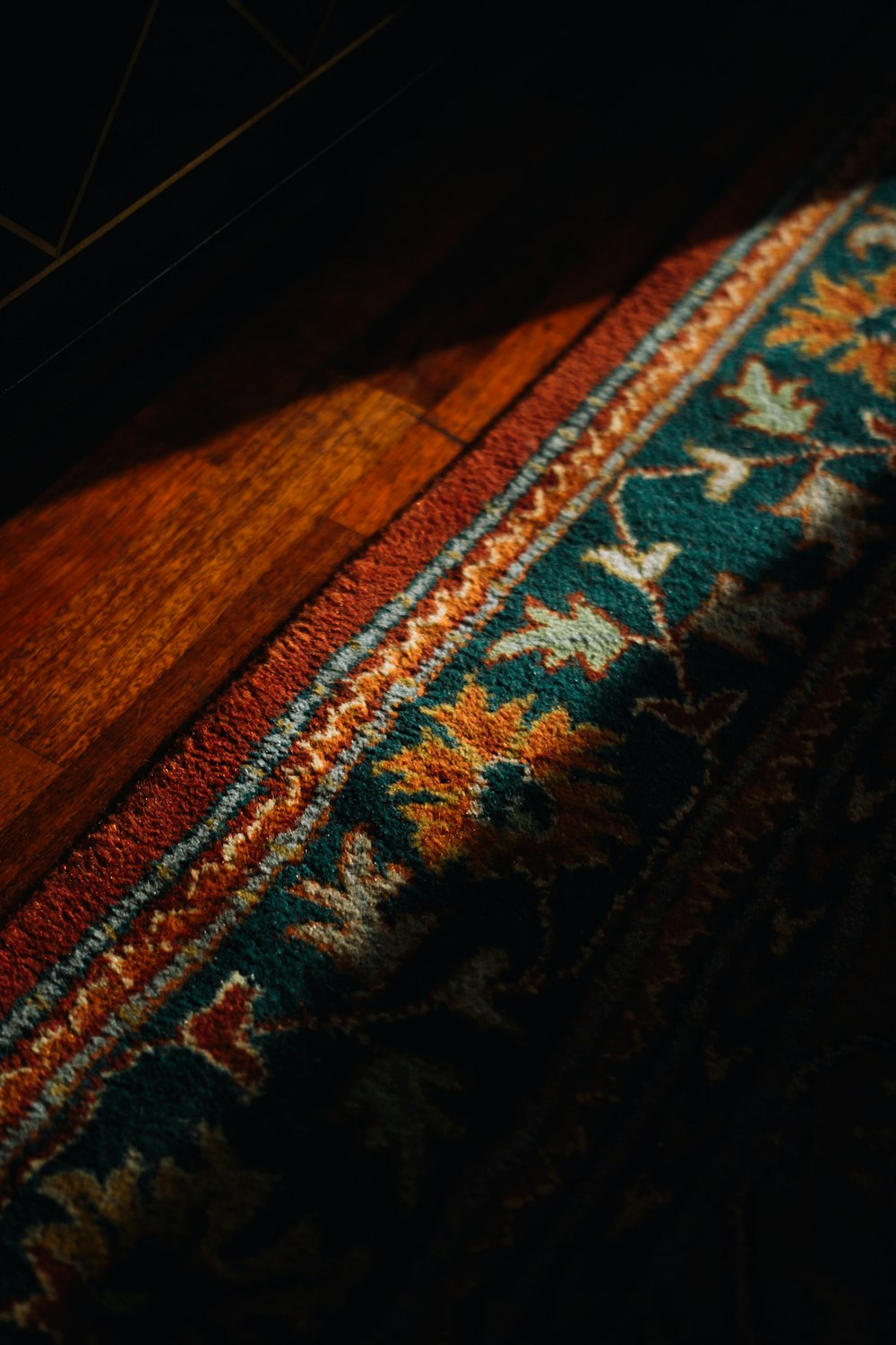 black white and red rug