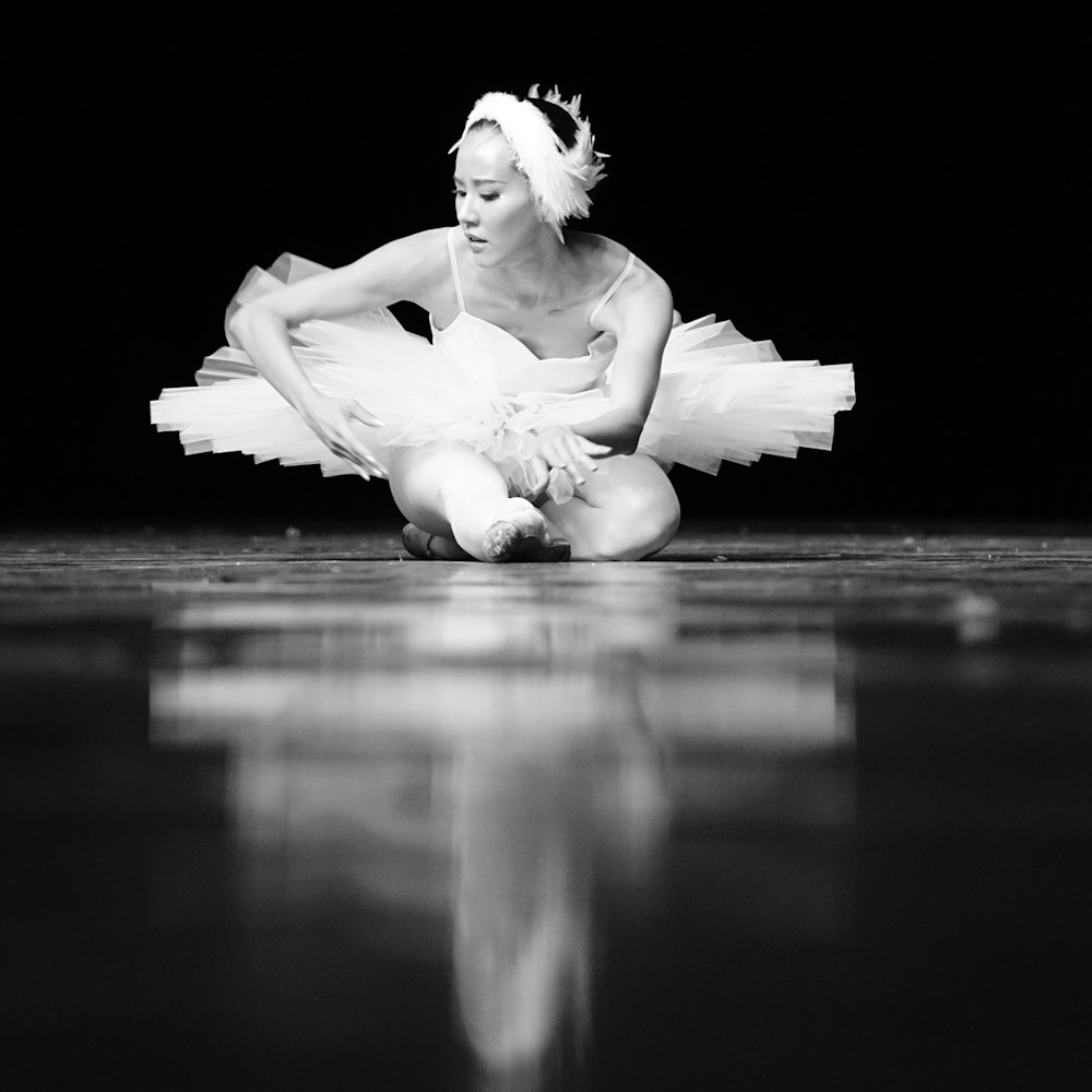 grayscale photo of woman in white dress