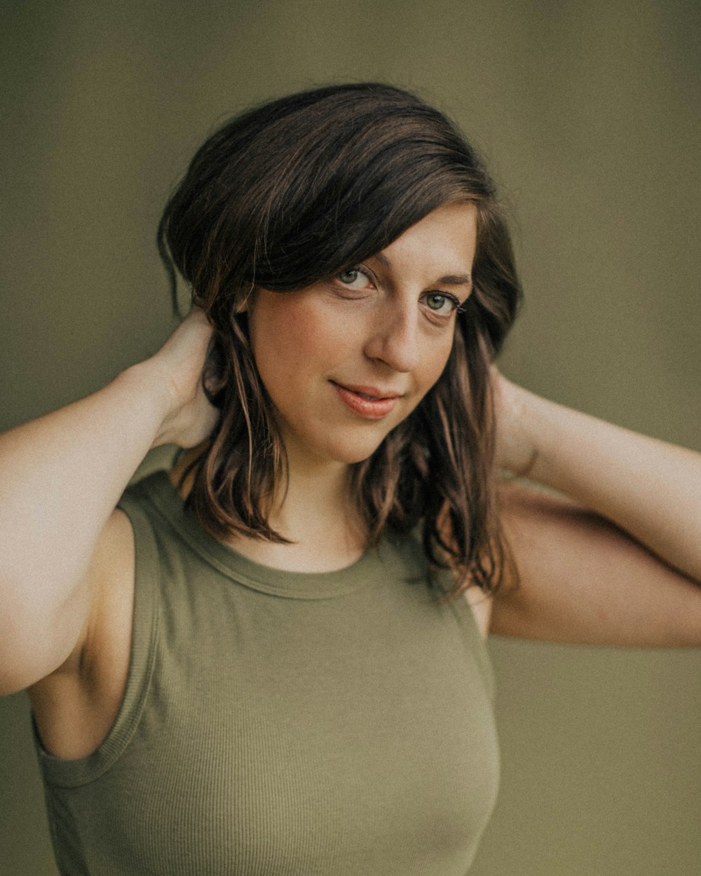 woman in gray tank top