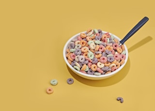 cereals with milk on bowl