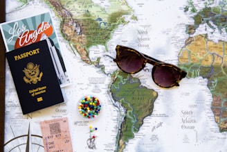brown framed sunglasses on map