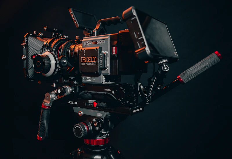 A cinema camera resting in low light against near-darkness — ten years of work, frame by frame.