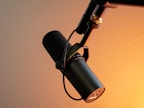 black and silver microphone on brown wall