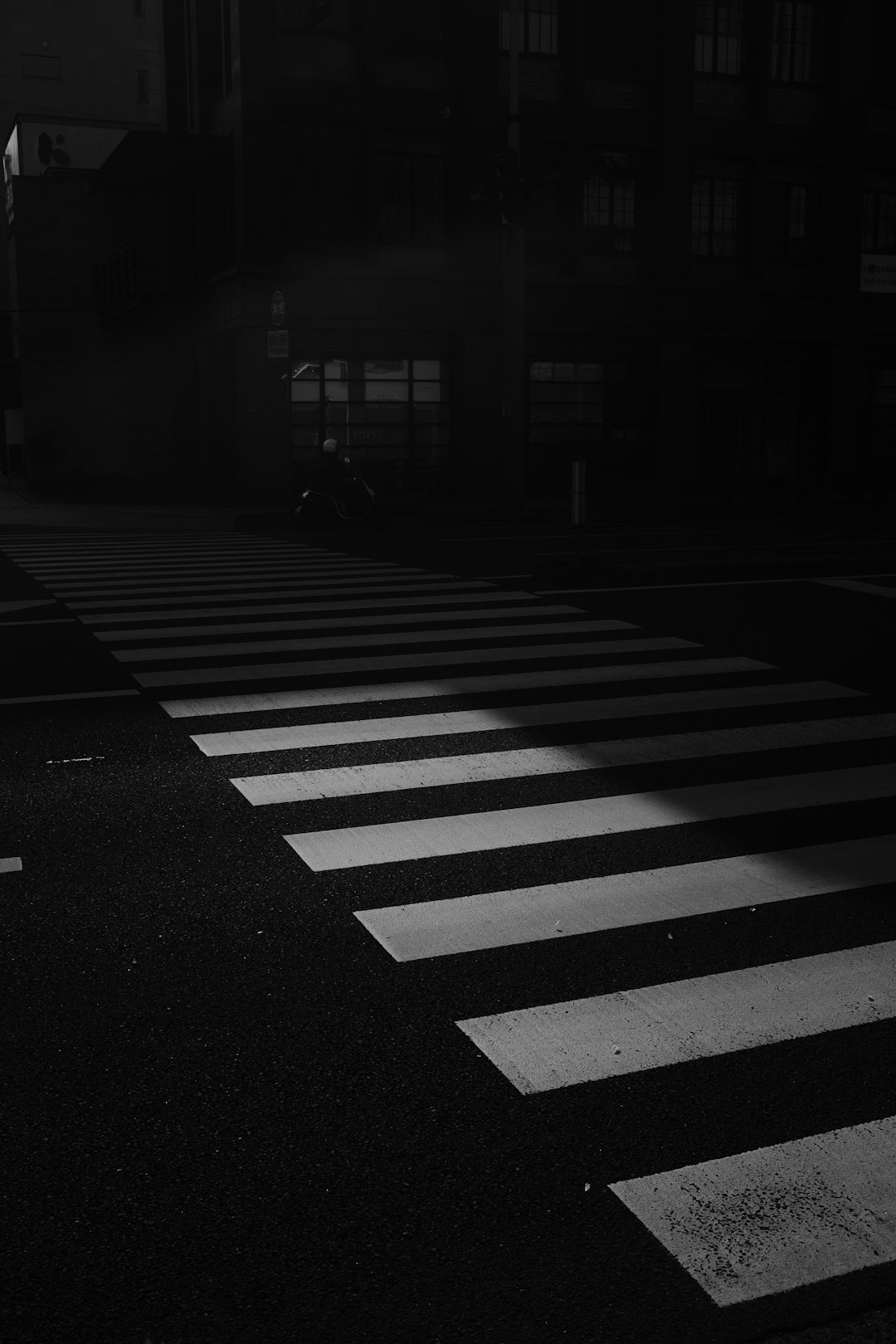 grayscale photo of pedestrian line