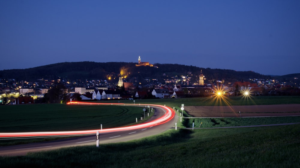 green grass field during night time