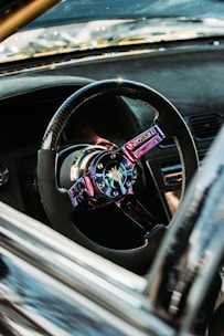 black and silver car steering wheel