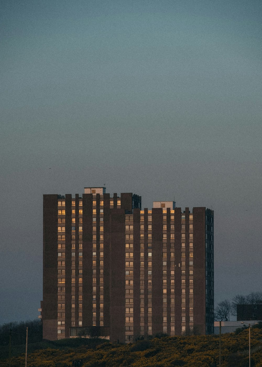 brown high rise building during night time