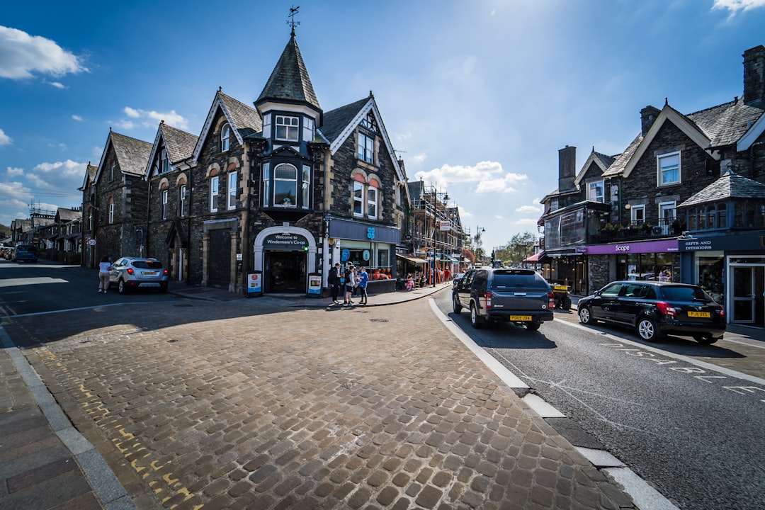 cars parked on street in between buildings