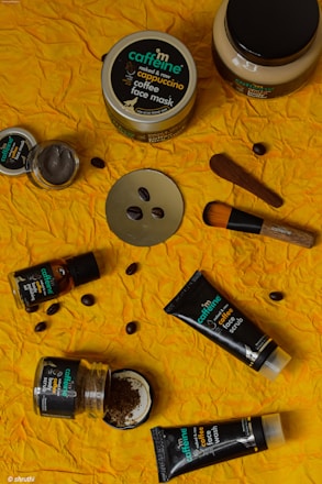 natural products on a yellow table