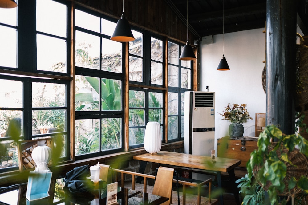 brown wooden table and chairs