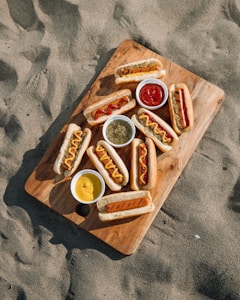 brown wooden tray with foods