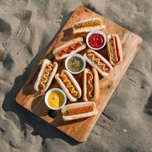 brown wooden tray with foods