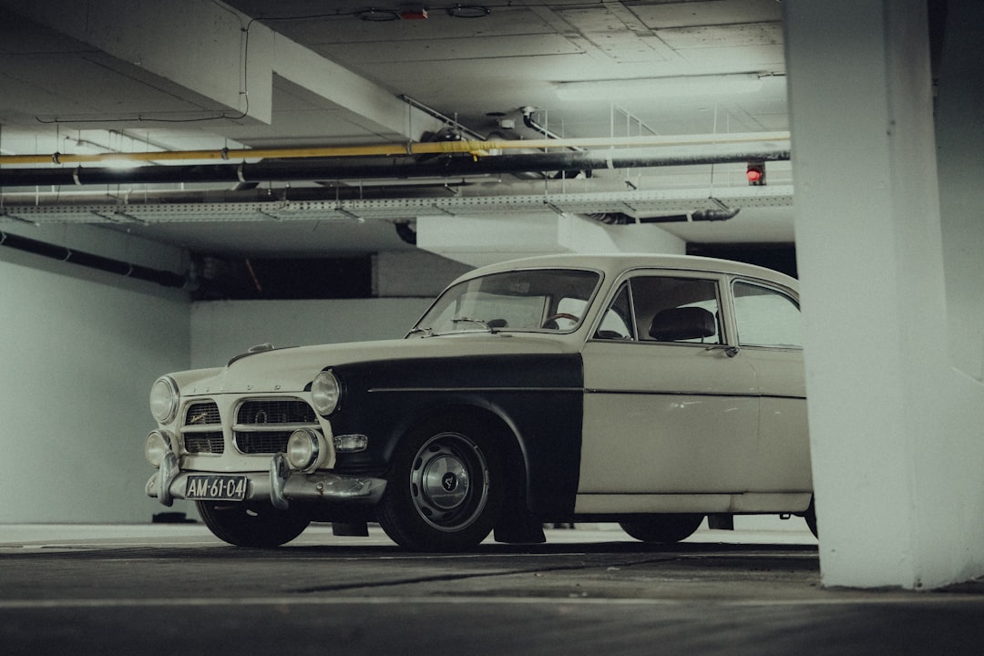 white and black vintage car