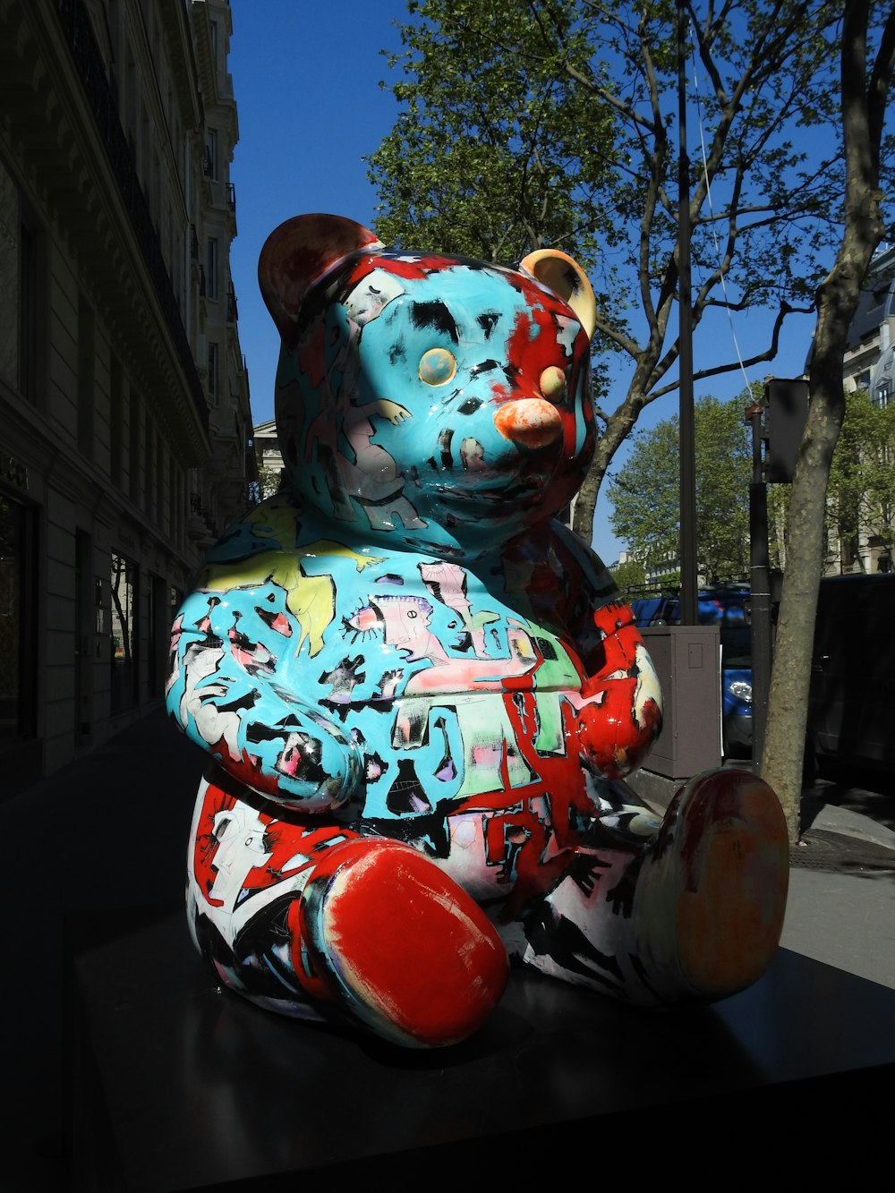 white red and blue bear statue