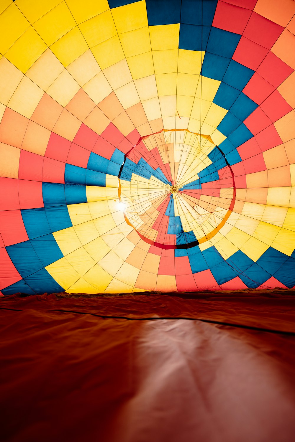 yellow blue and red hot air balloon