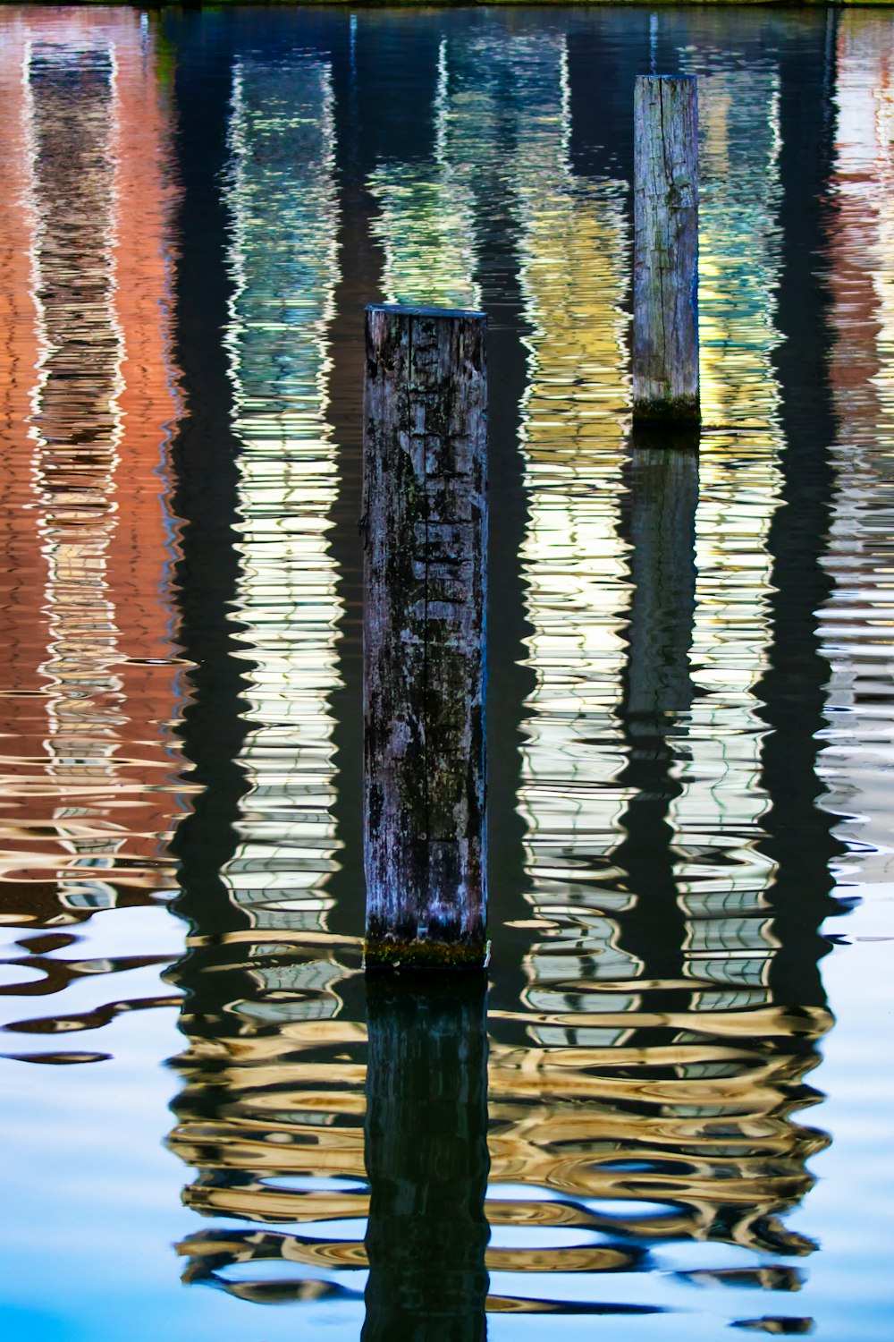 brown wooden posts on water