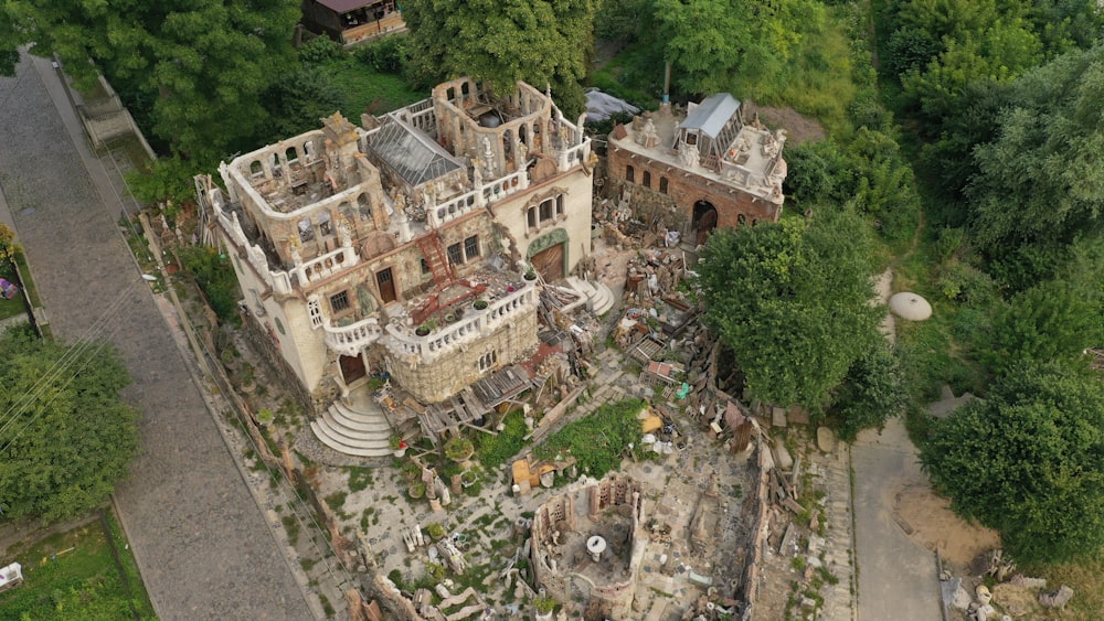 aerial view of brown and white concrete building