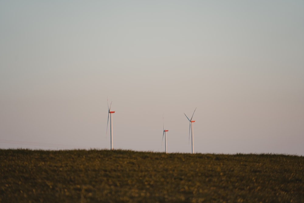 wind turbines on brown field under white sky during daytime