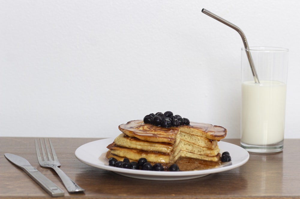 pancakes on white ceramic plate