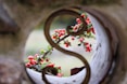 red and green floral wreath