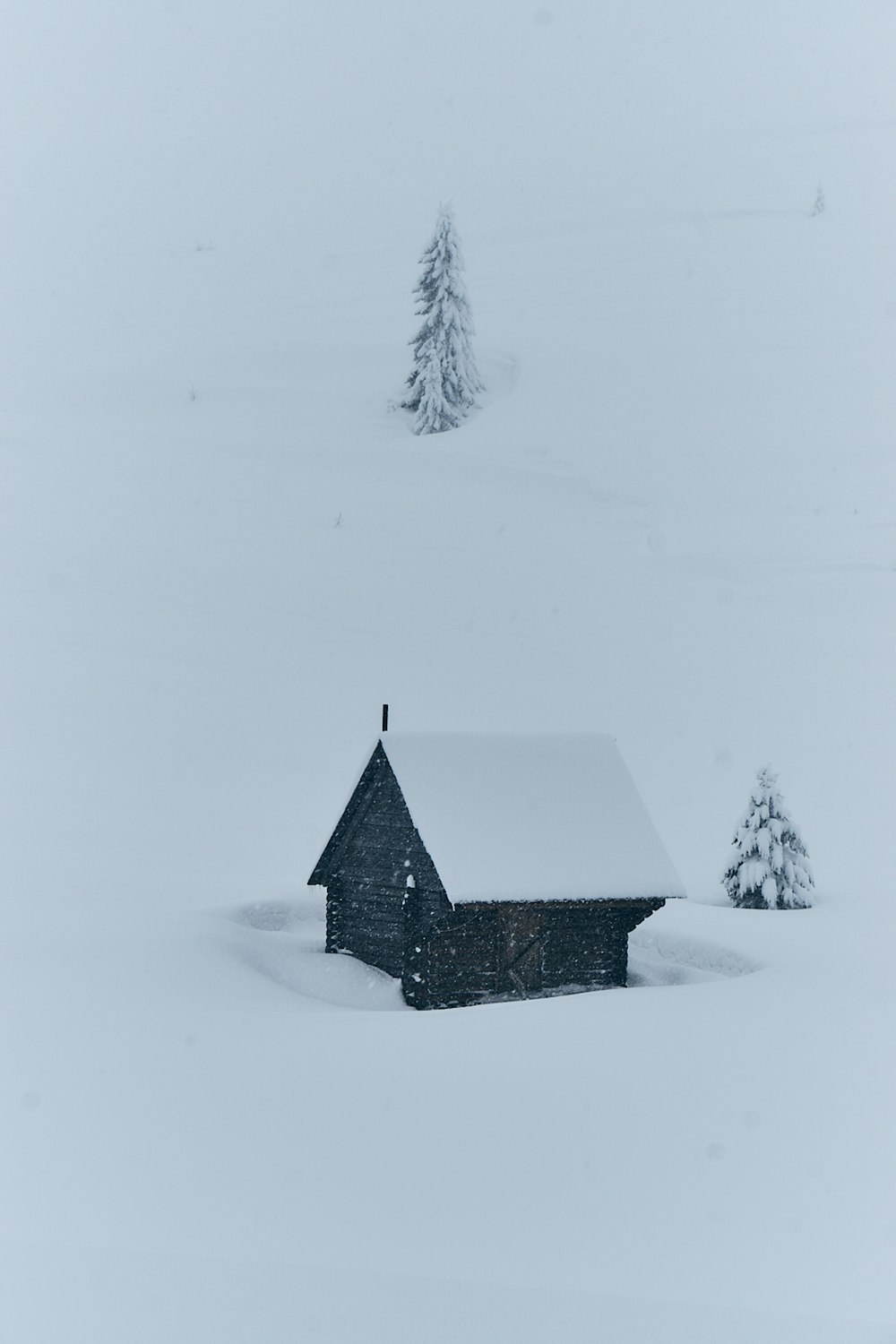 black house covered with snow