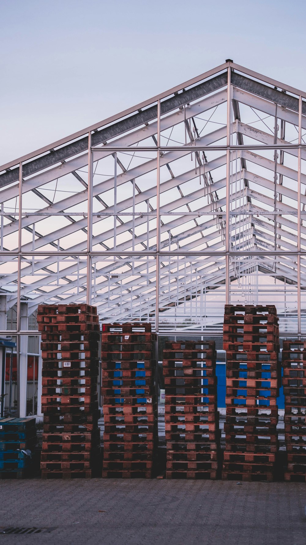 blue and red plastic crates