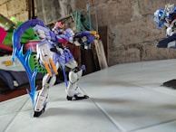 A robot mid-air after a powerful flip move during a high-stakes battle.