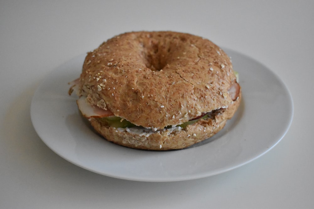 burger on white ceramic plate