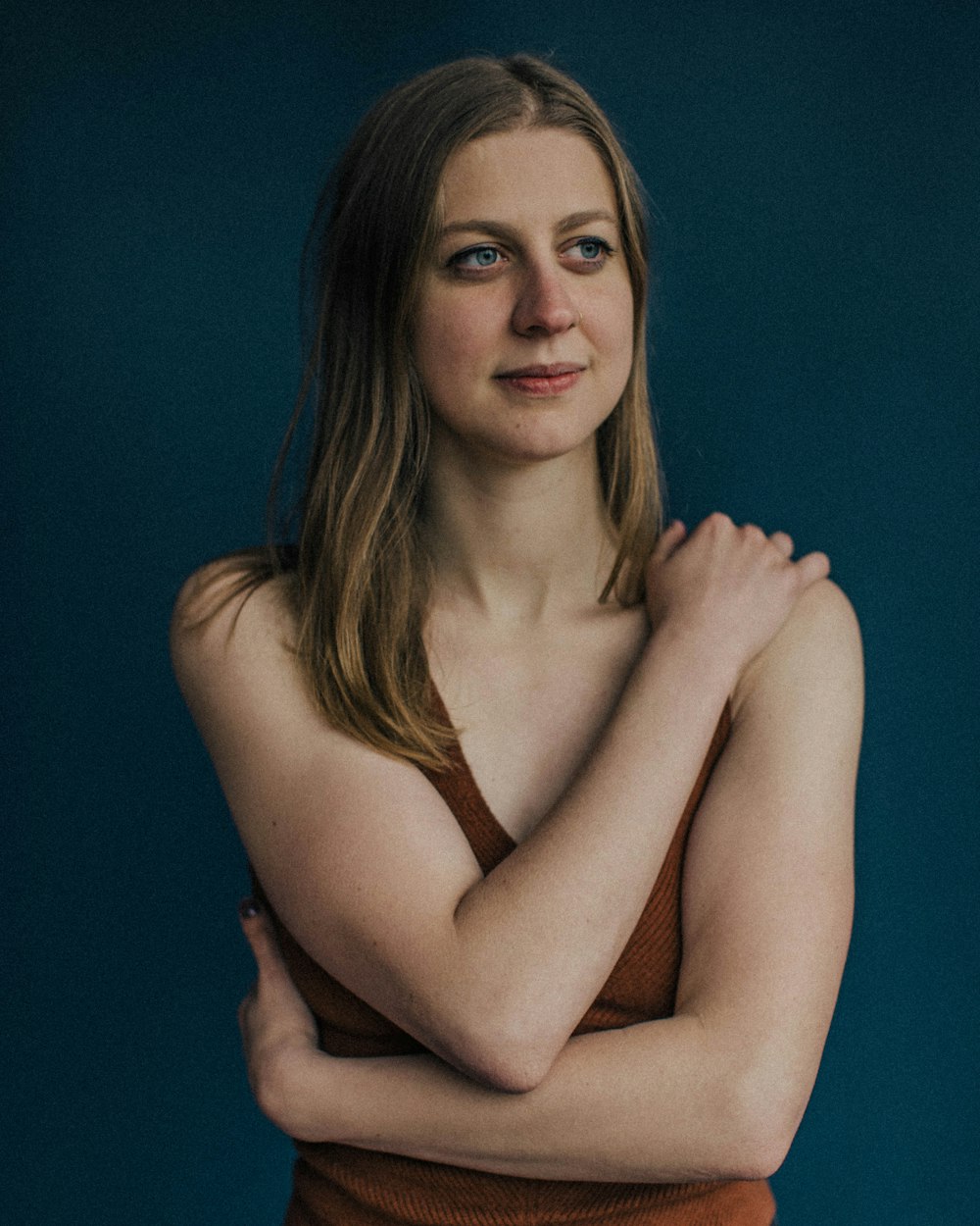 woman in brown tank top