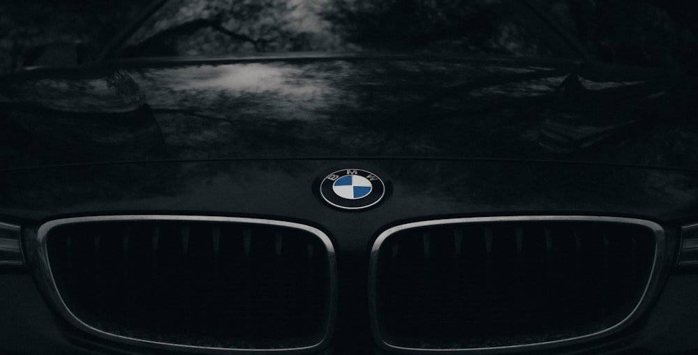 silver bmw emblem on black car